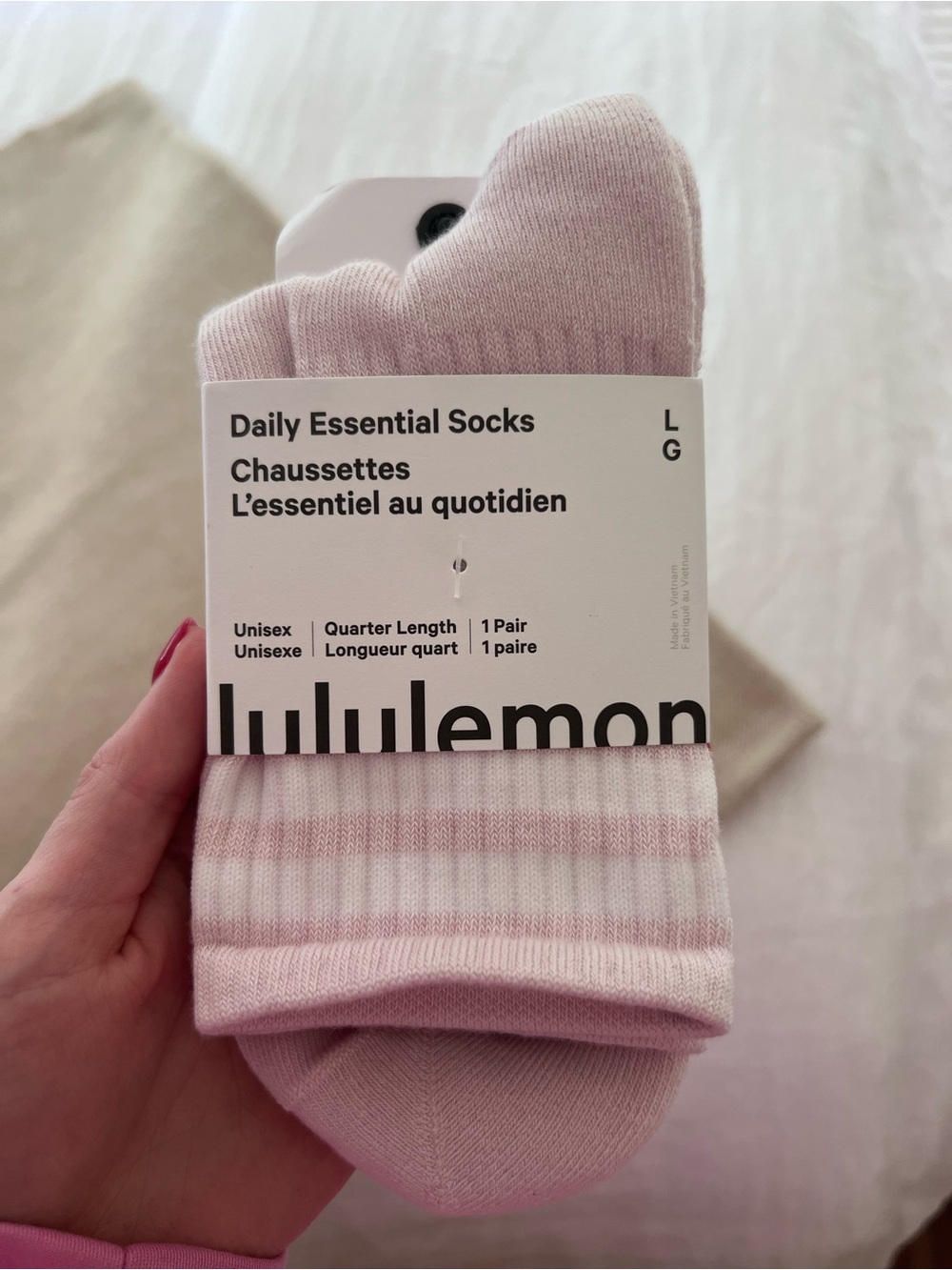 lululemon athletica Daily Essential Quarter Socks - Pale Pink & White Stripes